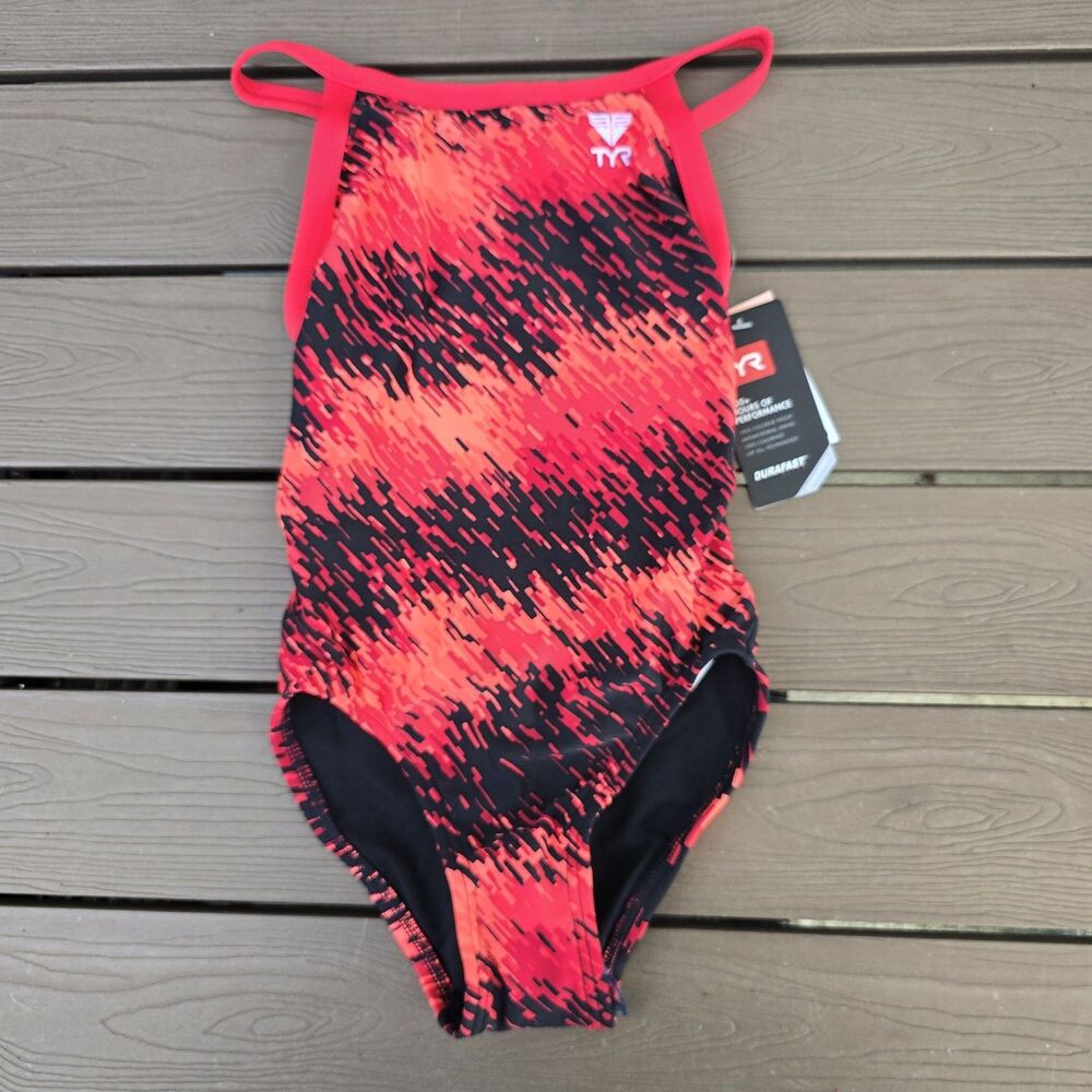 TYR Youth Girl's Durafast Elite Red Perseus Diamondfit One Piece Swim Sz 24 New